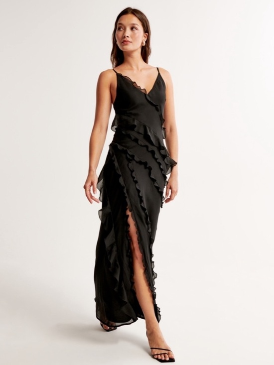 Abercrombie & Fitch Dresses & Skirts - Abercrombie & Fitch Black Ruffle Tiered Slit Maxi Dress